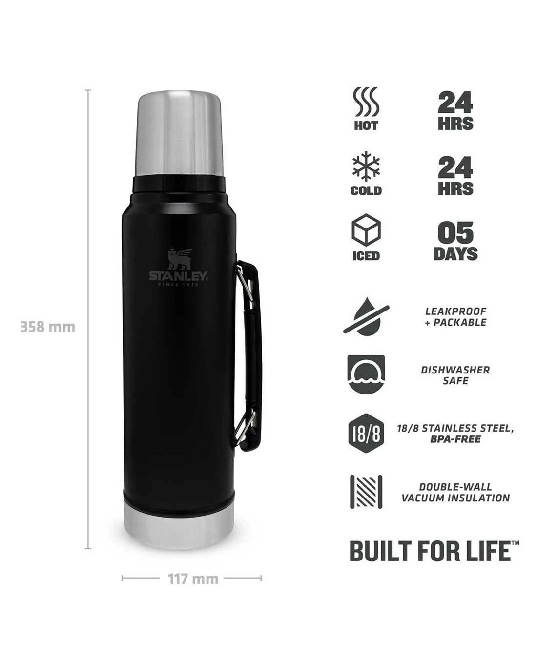 Stanley Classic Vacuum Bottle 1.0l Matt Schwarz 6 Stanley Classic Vacuum Bottle 1.0l Matt Schwarz – Bild 4